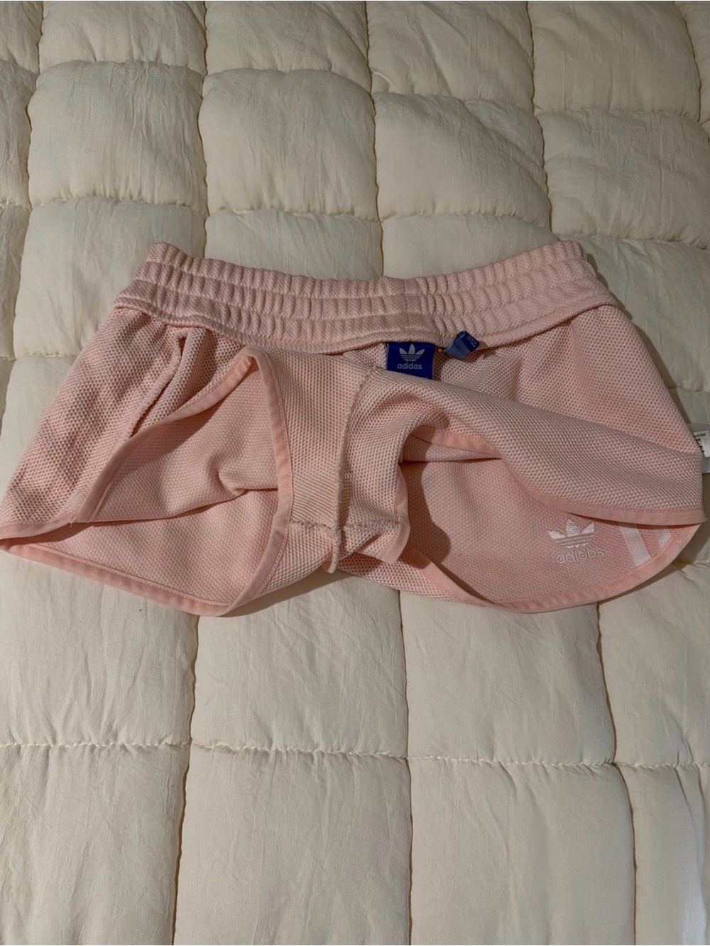adidas Light Pink Women's Athletic Mesh Shorts with White Stripes - Picture 4 of 5